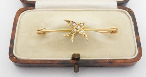 late victorian seed pearl swallow brooch - CATEGORY: ANTIQUE JEWELLERY - DATED VICTORIAN