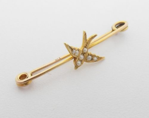 LATE VICTORIAN SEED PEARL SWALLOW BROOCH - ADDITIONAL PHOTO 7