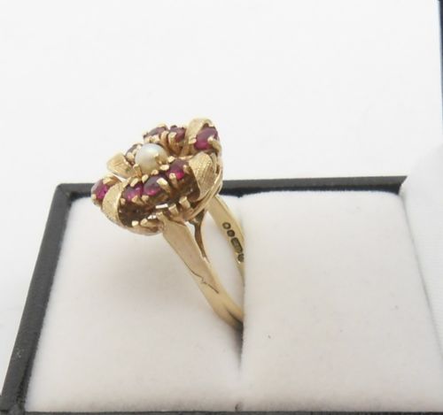 9CT YELLOW GOLD RUBY AND PEARL SET RING SIZE K - ADDITIONAL PHOTO 6