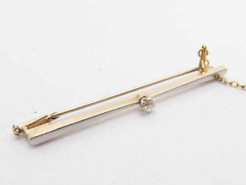 ANTIQUE DIAMOND SET BAR BROOCH PIN STAMPED PLAT 15CT - ADDITIONAL PHOTO 4