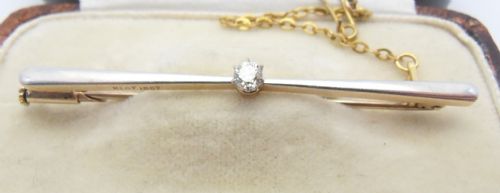 ANTIQUE DIAMOND SET BAR BROOCH PIN STAMPED PLAT 15CT - ADDITIONAL PHOTO 5
