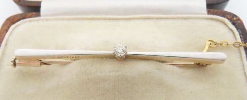 ANTIQUE DIAMOND SET BAR BROOCH PIN STAMPED PLAT 15CT - ADDITIONAL PHOTO 6