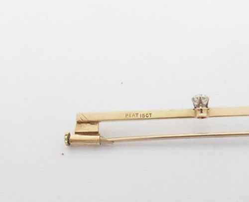 ANTIQUE DIAMOND SET BAR BROOCH PIN STAMPED PLAT 15CT - ADDITIONAL PHOTO 7