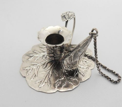 RARE WILLIAM IV SILVER LEAF DESIGN CHAMBERSTICK - ADDITIONAL PHOTO 3