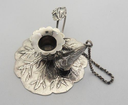 RARE WILLIAM IV SILVER LEAF DESIGN CHAMBERSTICK - ADDITIONAL PHOTO 5