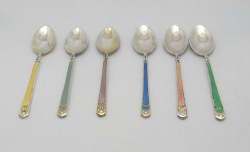 SET OF SILVER ENAMEL CASED COFFEE SPOONS BIRMINGHAM 1957 - ADDITIONAL PHOTO 2