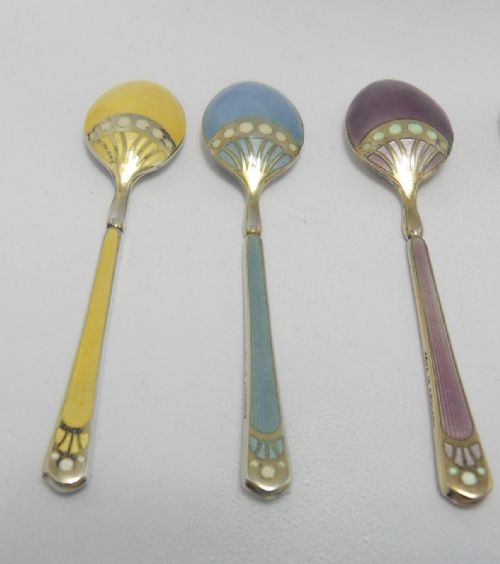 SET OF SILVER ENAMEL CASED COFFEE SPOONS BIRMINGHAM 1957 - ADDITIONAL PHOTO 3