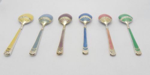 SET OF SILVER ENAMEL CASED COFFEE SPOONS BIRMINGHAM 1957 - ADDITIONAL PHOTO 4