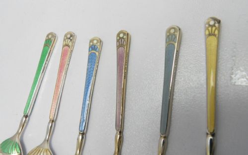 SET OF SILVER ENAMEL CASED COFFEE SPOONS BIRMINGHAM 1957 - ADDITIONAL PHOTO 5