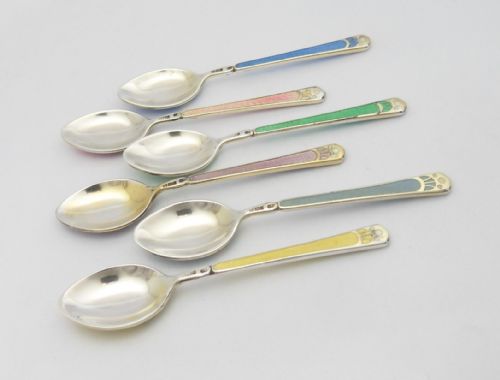 SET OF SILVER ENAMEL CASED COFFEE SPOONS BIRMINGHAM 1957 - ADDITIONAL PHOTO 9