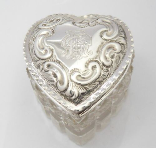 victorian heart shaped cut glass silver pot - CATEGORY: ANTIQUE SILVER - DATED VICTORIAN