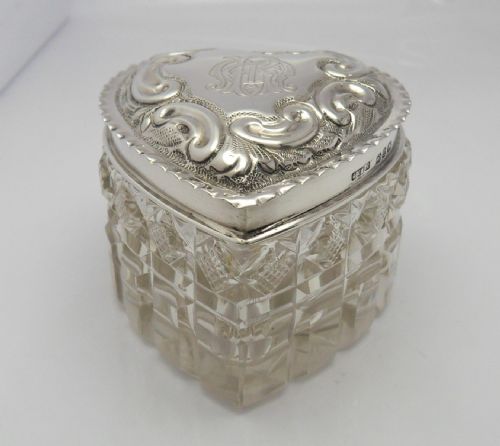 VICTORIAN HEART SHAPED CUT GLASS SILVER POT - ADDITIONAL PHOTO 1