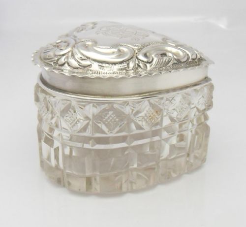 VICTORIAN HEART SHAPED CUT GLASS SILVER POT - ADDITIONAL PHOTO 3
