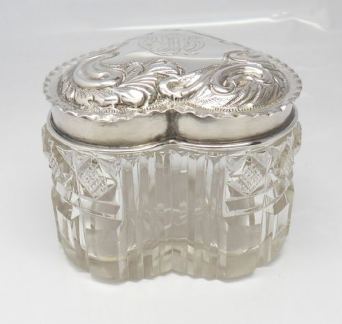 VICTORIAN HEART SHAPED CUT GLASS SILVER POT - ADDITIONAL PHOTO 6