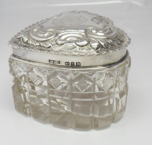 VICTORIAN HEART SHAPED CUT GLASS SILVER POT - ADDITIONAL PHOTO 7