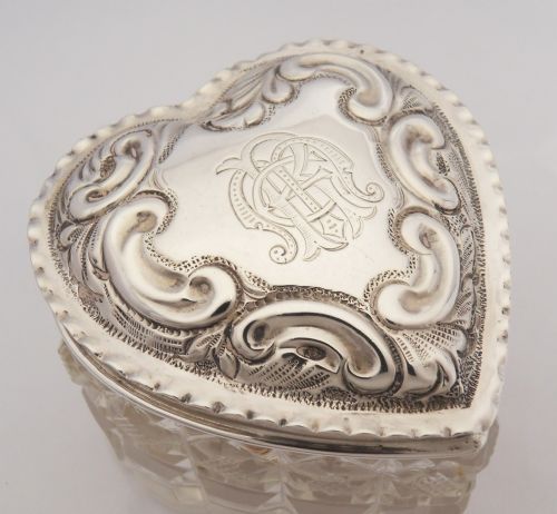 VICTORIAN HEART SHAPED CUT GLASS SILVER POT - ADDITIONAL PHOTO 11