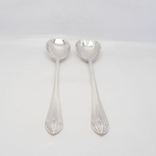 CASED SET OF ART DECO SILVER LOTUS PATTERN SERVERS - ADDITIONAL PHOTO 7