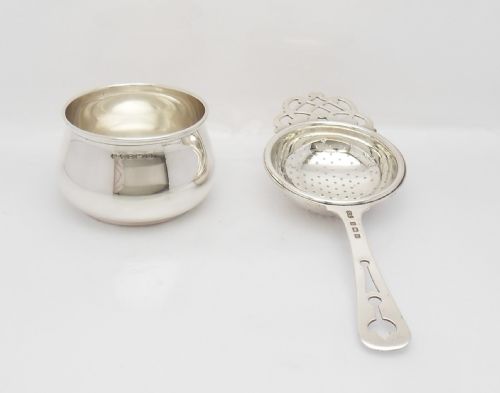 SILVER TEA STRAINER WITH LONG HANDLE AND BOWL BIRMINGHAM 1938 WILLIAM SUCKLING LTD - ADDITIONAL PHOTO 9