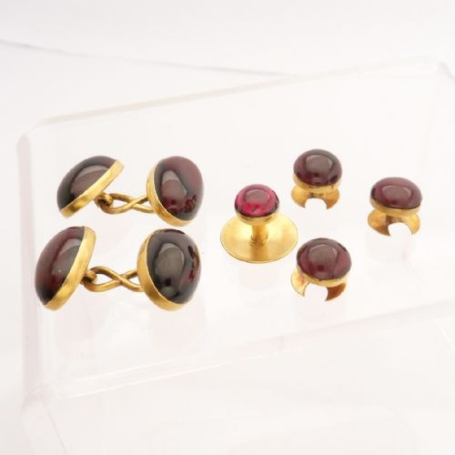 VICTORIAN GARNET CUFFLINKS STUDS SET 15CT GOLD C 1860 - ADDITIONAL PHOTO 2