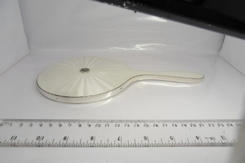 STUNNING VINTAGE SILVER WHITE ENAMELLED HAND MIRROR - ADDITIONAL PHOTO 2