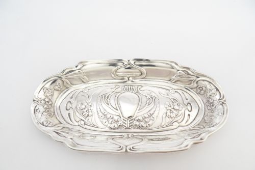 superb art nouveau silver trinket dish tray - CATEGORY: ANTIQUE SILVER - DATED EDWARDIAN