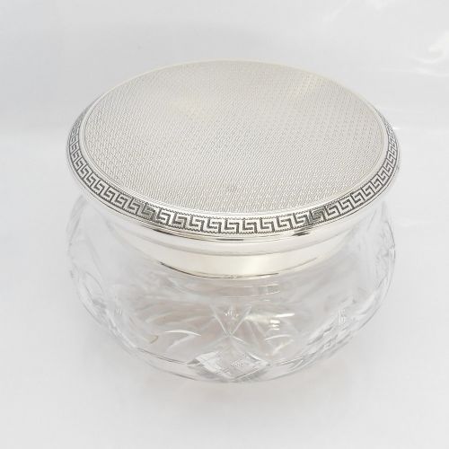 Mappin & Webb  Silver Lidded Glass Powder Bowl London 1928