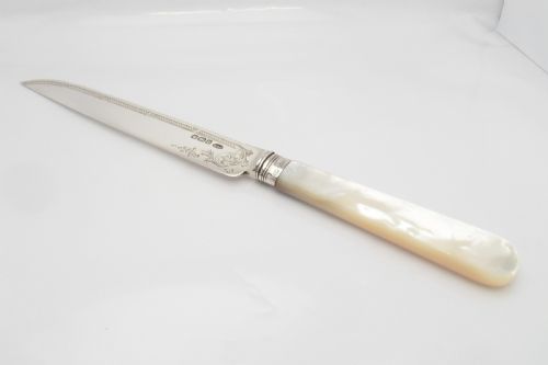 FINE ANTIQUE CASED SILVER MOTHER OF PEARL CAKE KNIFE - ADDITIONAL PHOTO 2