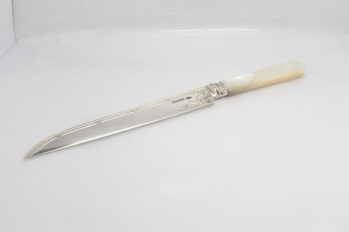 FINE ANTIQUE CASED SILVER MOTHER OF PEARL CAKE KNIFE - ADDITIONAL PHOTO 3