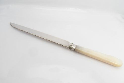 FINE ANTIQUE CASED SILVER MOTHER OF PEARL CAKE KNIFE - ADDITIONAL PHOTO 4