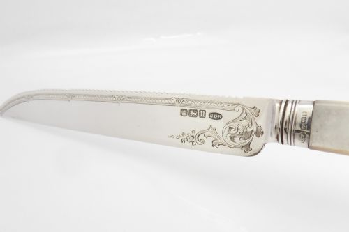FINE ANTIQUE CASED SILVER MOTHER OF PEARL CAKE KNIFE - ADDITIONAL PHOTO 7