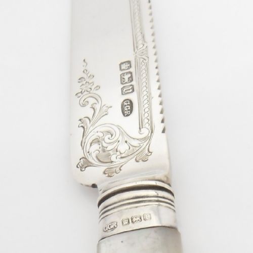 FINE ANTIQUE CASED SILVER MOTHER OF PEARL CAKE KNIFE - ADDITIONAL PHOTO 8