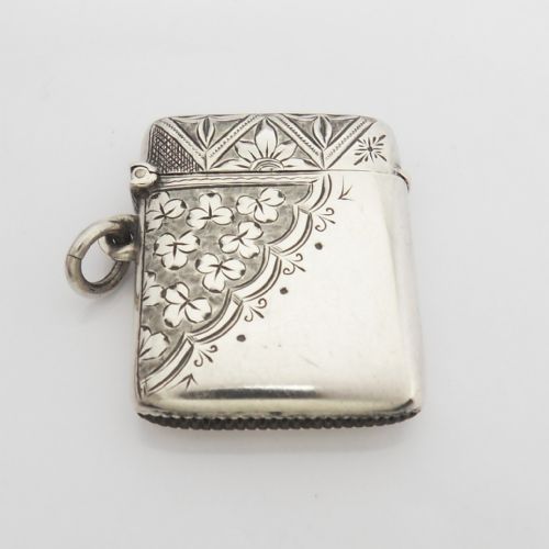 unusually engraved victorian silver vesta case - CATEGORY: ANTIQUE SILVER - DATED VICTORIAN