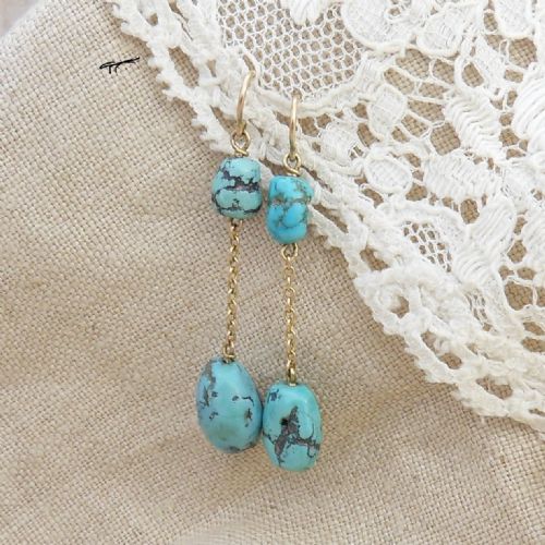 LOVELY PAIR OF EDWARDIAN TURQUOISE DROP EARRINGS - ADDITIONAL PHOTO 1