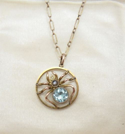 fabulous edwardian 9ct gold spider pendant necklace - CATEGORY: ANTIQUE JEWELLERY - DATED EDWARDIAN