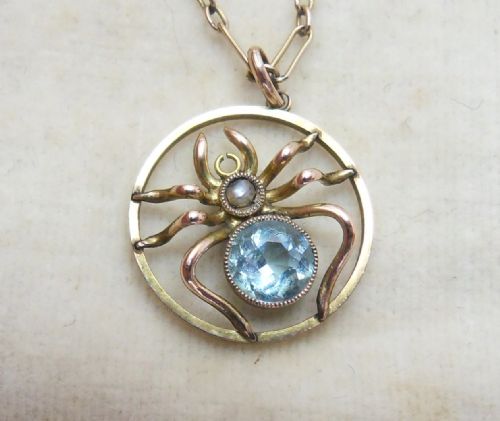 FABULOUS EDWARDIAN 9CT GOLD SPIDER PENDANT NECKLACE - ADDITIONAL PHOTO 5