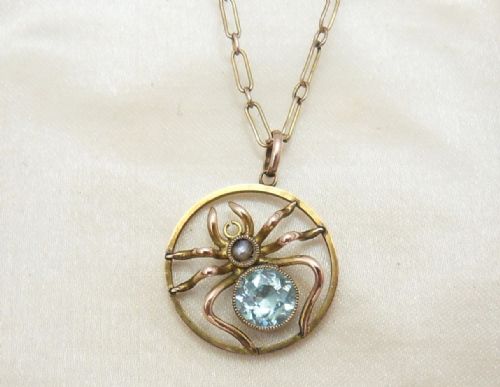 FABULOUS EDWARDIAN 9CT GOLD SPIDER PENDANT NECKLACE - ADDITIONAL PHOTO 6