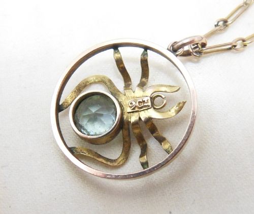 FABULOUS EDWARDIAN 9CT GOLD SPIDER PENDANT NECKLACE - ADDITIONAL PHOTO 7