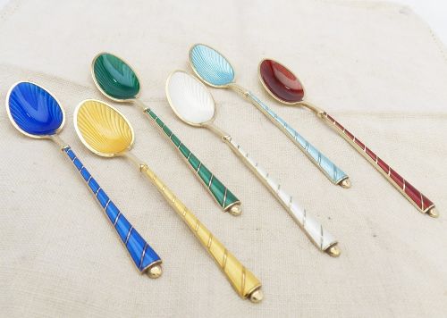 fig 1. CASED SILVER GILT & ENAMEL COFFEE SPOONS BY EGON LAURIDSEN