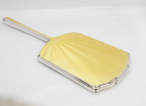 beautiful art deco silver enamel hand mirror birm' 1937 - CATEGORY: ANTIQUE SILVER - DATED 1930