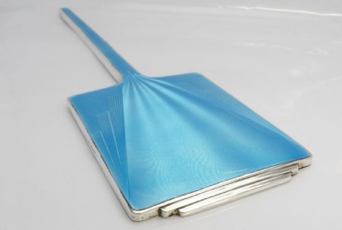 SILVER BLUE GUILLOCHE ENAMEL ART DECO HAND MIRROR - ADDITIONAL PHOTO 6