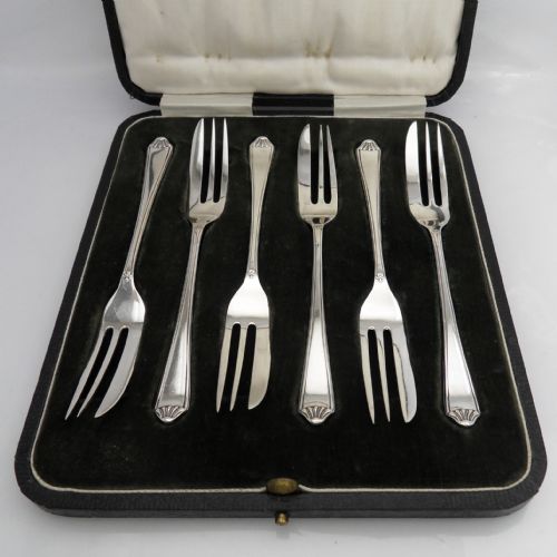 mappin webb cased silver cake forks sheffield 1927 - CATEGORY: ANTIQUE SILVER - DATED 1920