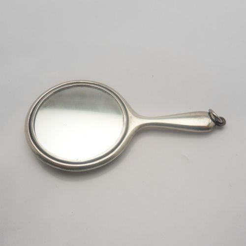 STUNNING ANTIQUE SILVER AND ENAMEL MINIATURE MIRROR PENDANT BIRMINGHAM 1921 - ADDITIONAL PHOTO 2