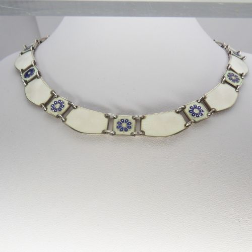 beautiful 16 silver and enamel panel necklace by david anderson c1950 - CATEGORY: ANTIQUE JEWELLERY - DATED 1950