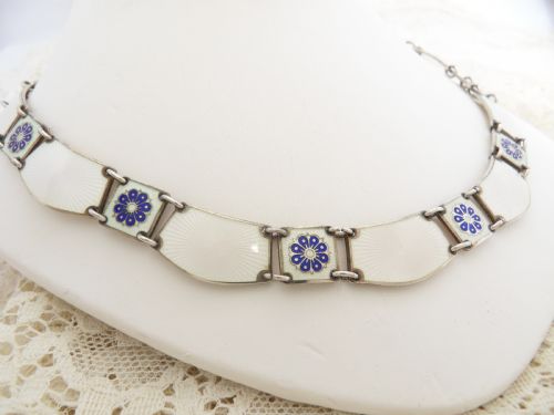 BEAUTIFUL 16 SILVER AND ENAMEL PANEL NECKLACE BY DAVID ANDERSON C1950 - ADDITIONAL PHOTO 1