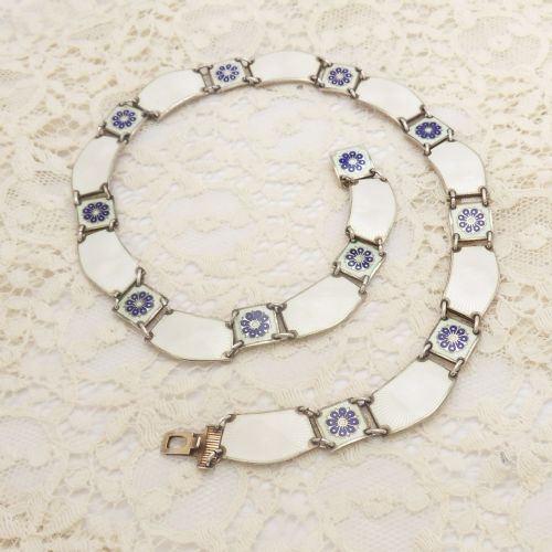 BEAUTIFUL 16 SILVER AND ENAMEL PANEL NECKLACE BY DAVID ANDERSON C1950 - ADDITIONAL PHOTO 4