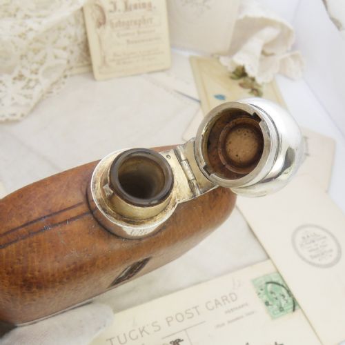EDWARDIAN SILVER GLASS LEATHER HIP FLASK SHEFF' 1904 - ADDITIONAL PHOTO 7