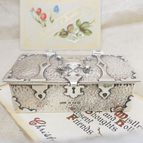 STUNNING ARTS CRAFTS SILVER CASKET TRINKET BOX BIRMINGHAM 1908 J W TIPTAFT - ADDITIONAL PHOTO 4