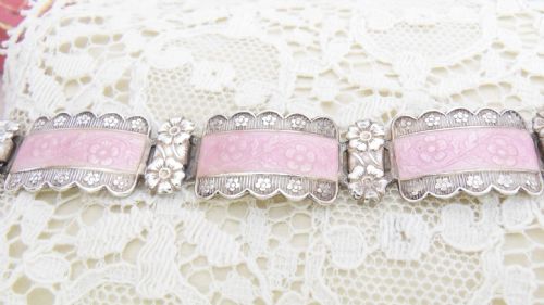 VINTAGE HARMONY SILVER PINK ENAMEL FLOWER BRACELET - ADDITIONAL PHOTO 1