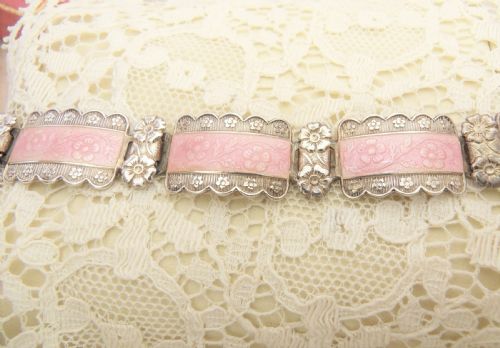 VINTAGE HARMONY SILVER PINK ENAMEL FLOWER BRACELET - ADDITIONAL PHOTO 2