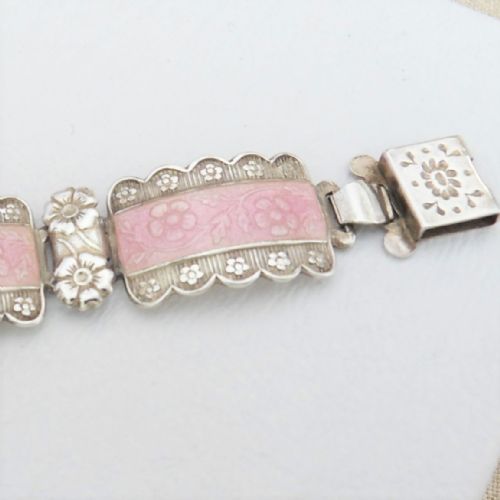 VINTAGE HARMONY SILVER PINK ENAMEL FLOWER BRACELET - ADDITIONAL PHOTO 4